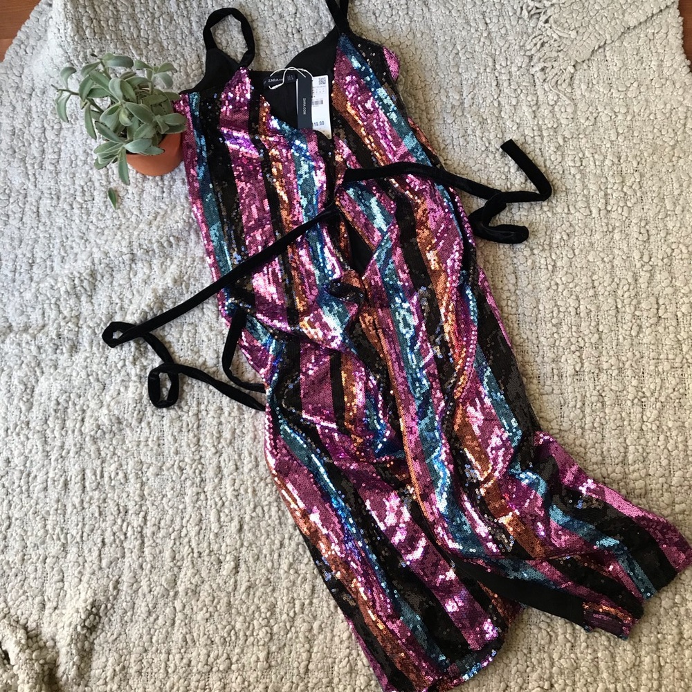 Velvet and sequin multicolor midi wrap dress